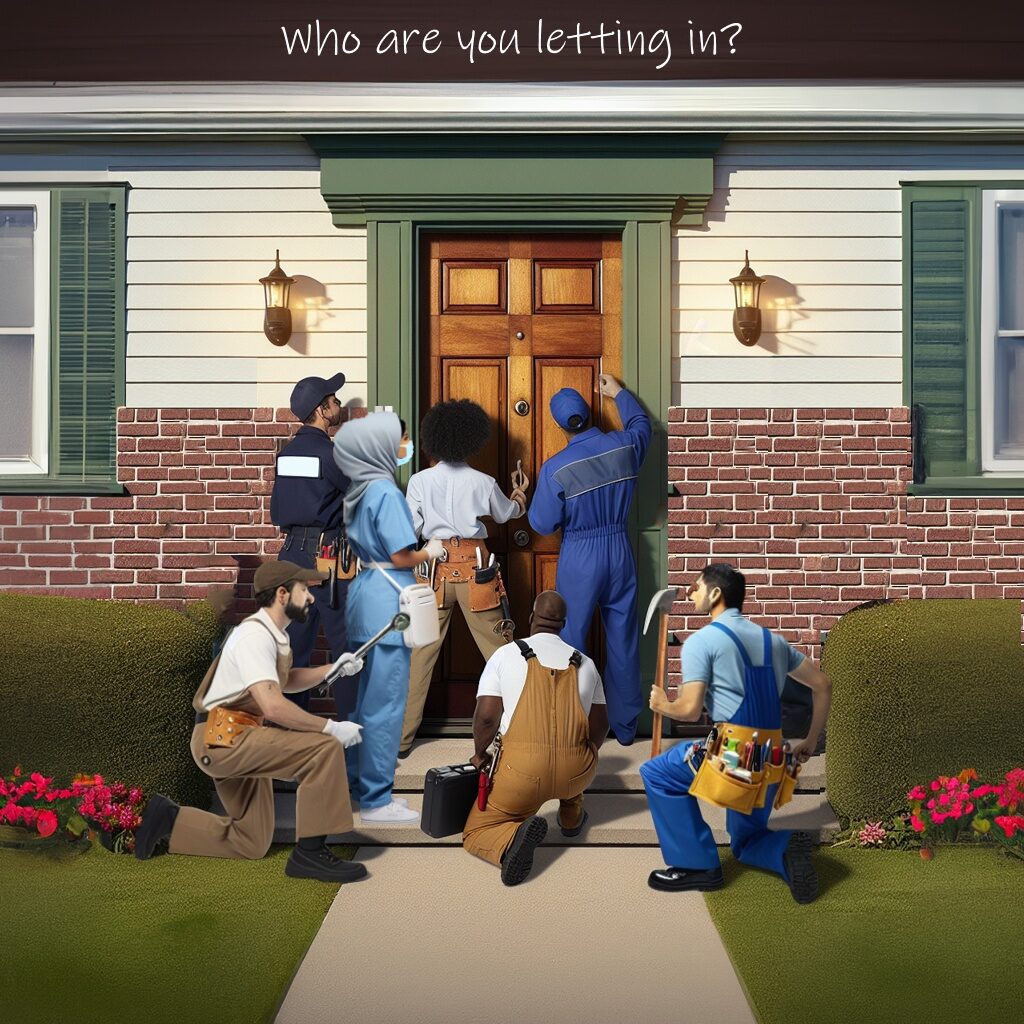 Workers at front door asking who are you letting in