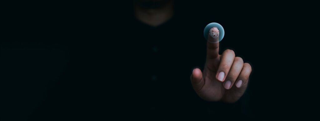 Finger pressing biometric fingerprint authentication button