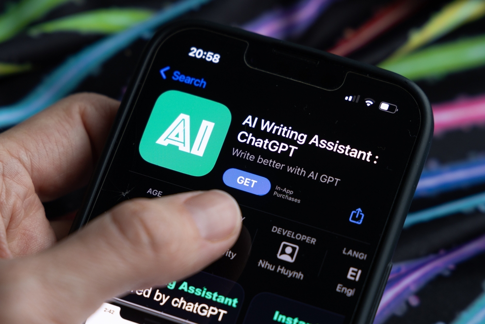 Smartphone screen showing AI writing assistant app download