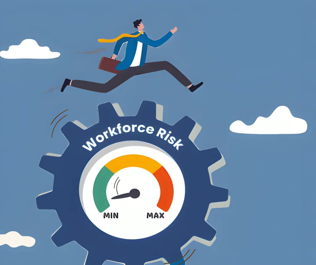 Businessman leaping over workforce risk gauge illustration